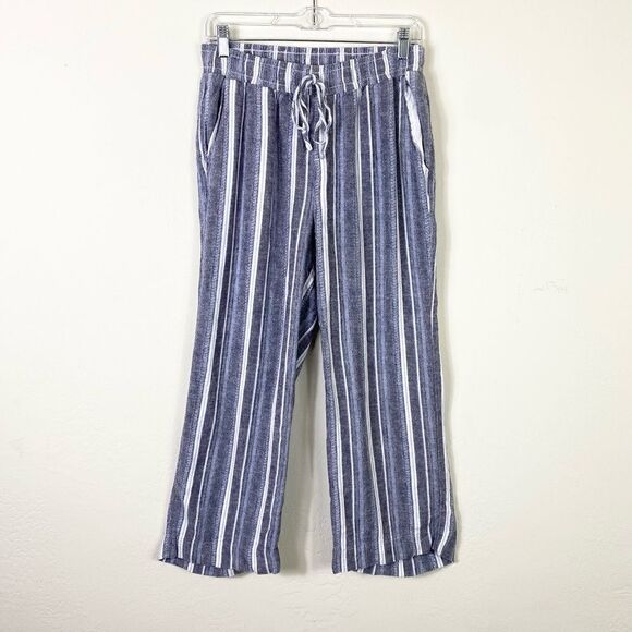 Briggs Blue & White Striped Linen Blend Beachy Pants - Picture 1 of 4
